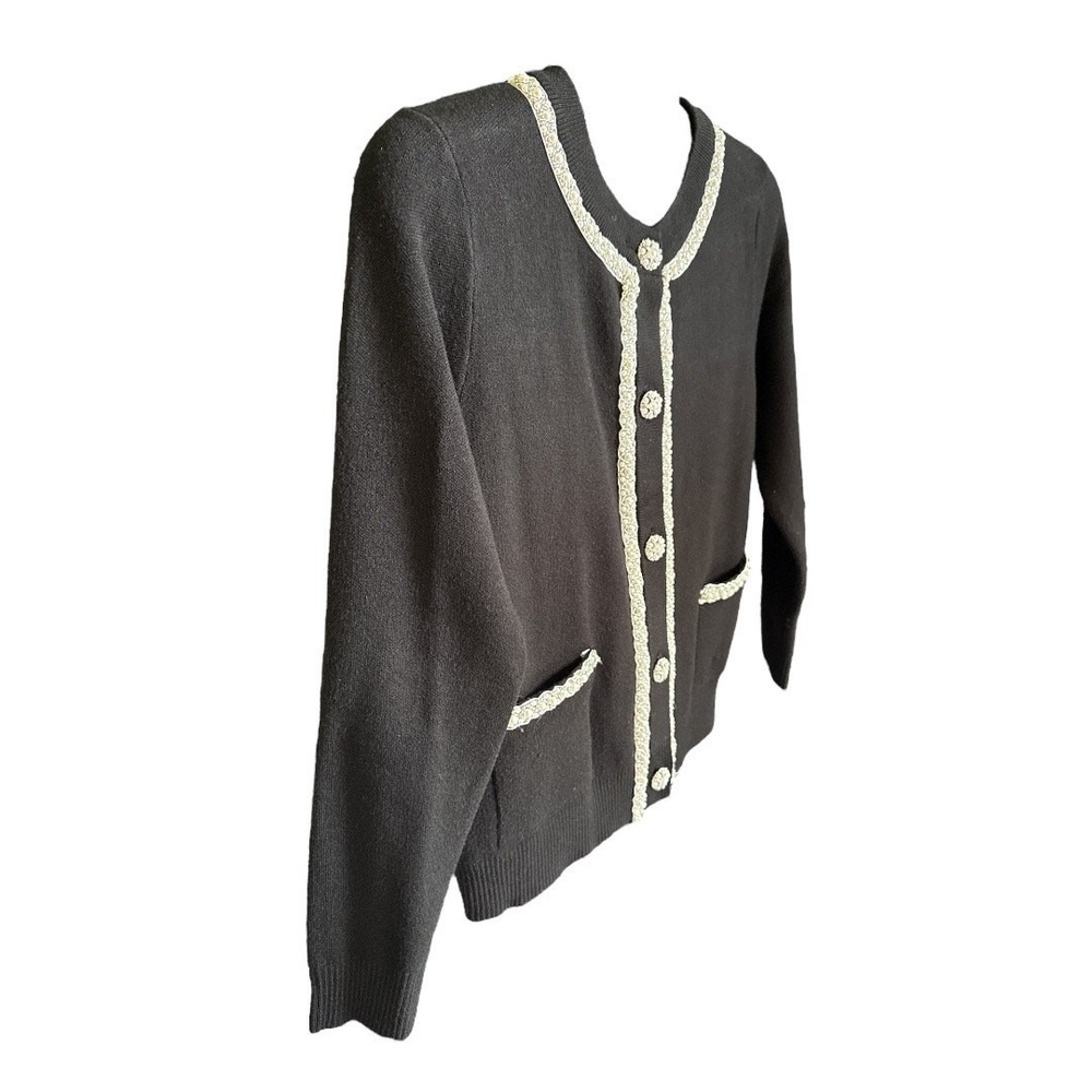 Sioni Black Cardigan Gold Braided Trim & Ornate Faux Pearl Buttons Size Medium - Picture 4 of 7